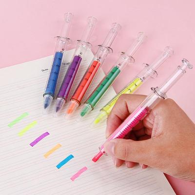 Kreatives 6-Farben Spritzen-Highlighter-Set: Schrägspitz-Markerstifte für Schüler