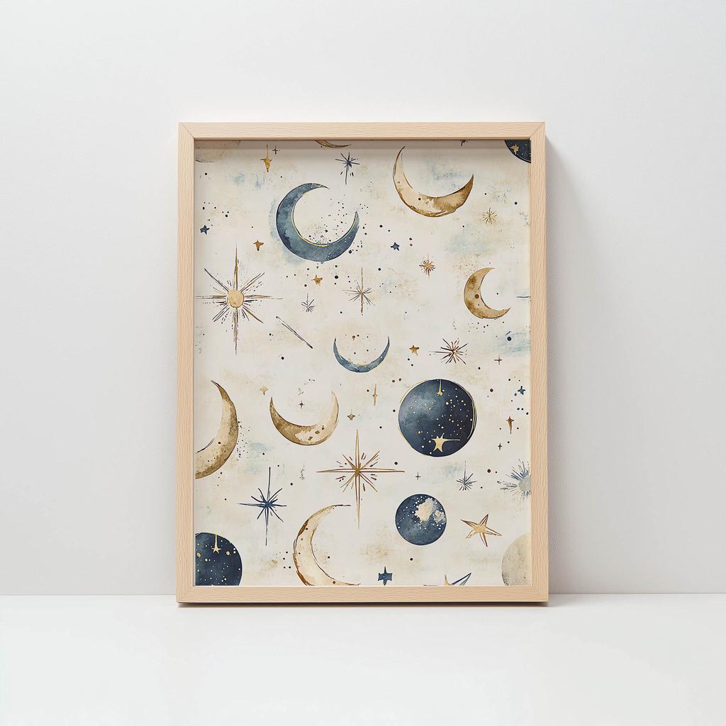 Plakat Księżycowa Harmonia Plakat Księżycowa Harmonia, 70X100 Cm, Rama Drewniana Jasny Dąb, Papier Matowy 230 Gsm