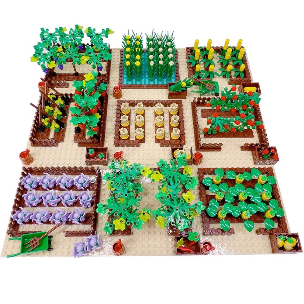 MOC Farm Set Stavebnice Plodina Rostlina Dýně Konírna Kráva Kruh Zvířata Město Pohled na ulici Kostky Model Hračky