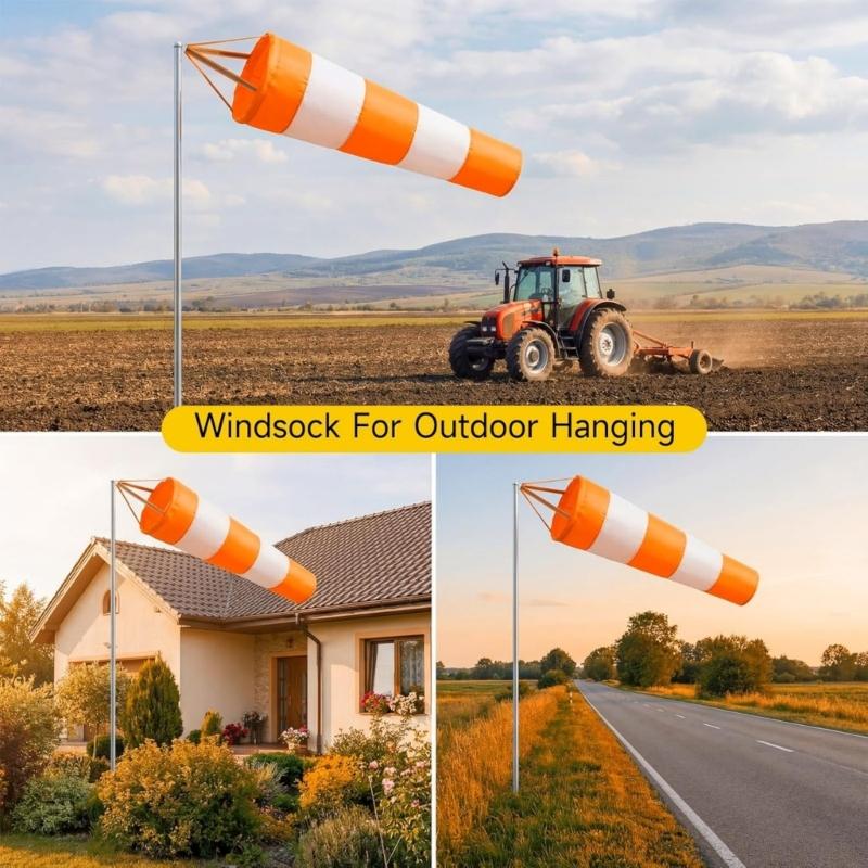Airport Windsock Outdoor Hanging Heavy Duty Red Ripstop Wind Sock Windsocks with Reflective Belts Length 31.5Inch