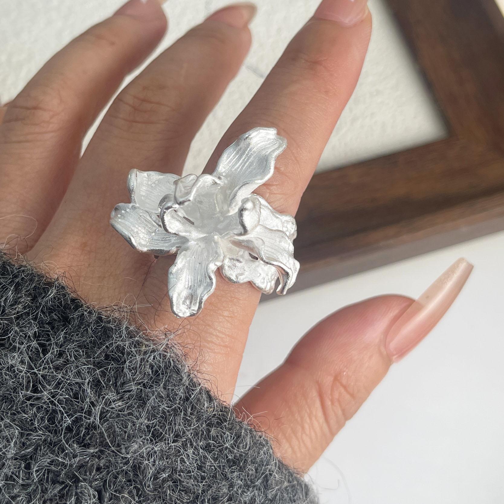 

925 Sterling Silver Rings For Women Geometric Fine Jewelry Finger Adjustable Simple Wide Flower Ring For Party Birthday Gift resizable