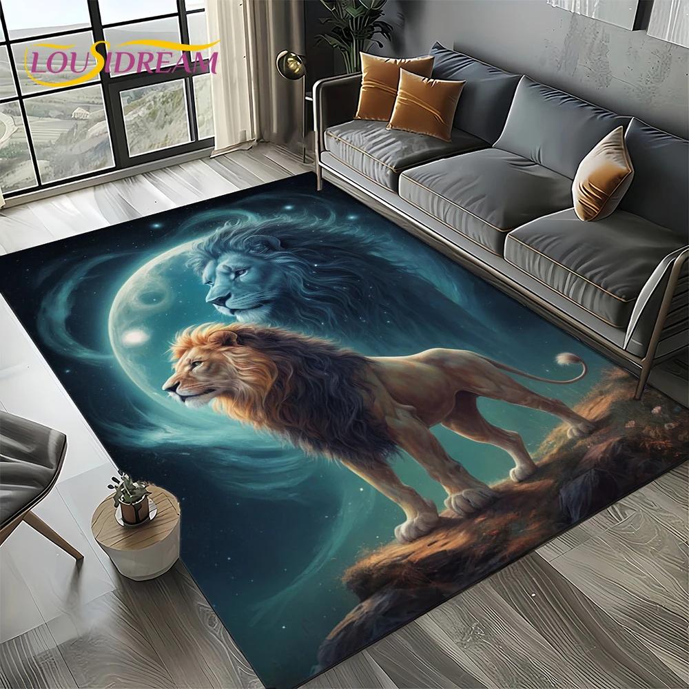 Wilder Tiger Löwe Leopard Biest Tier Wildtier Cartoon Teppich Teppich für Wohnzimmer Schlafzimmer Sofa Dekoration, Rutschfeste Bodenmatte