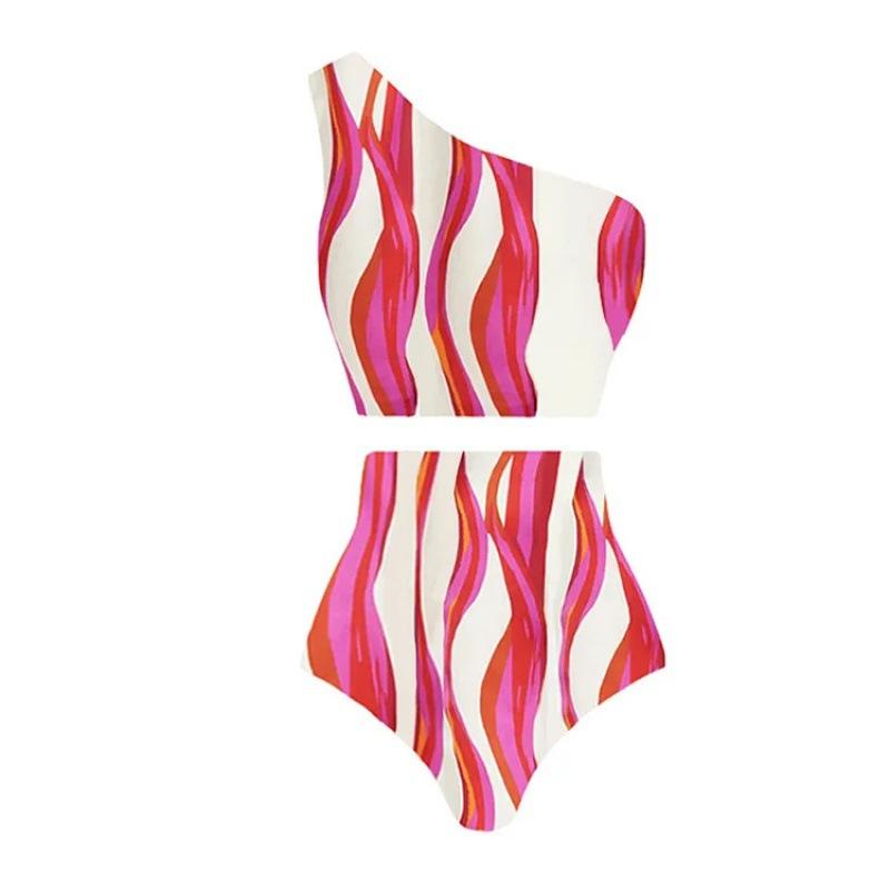 Swimsuit Deep V Neck Print Resort Beach One-piece Swimsuit Women s Blouse Set S