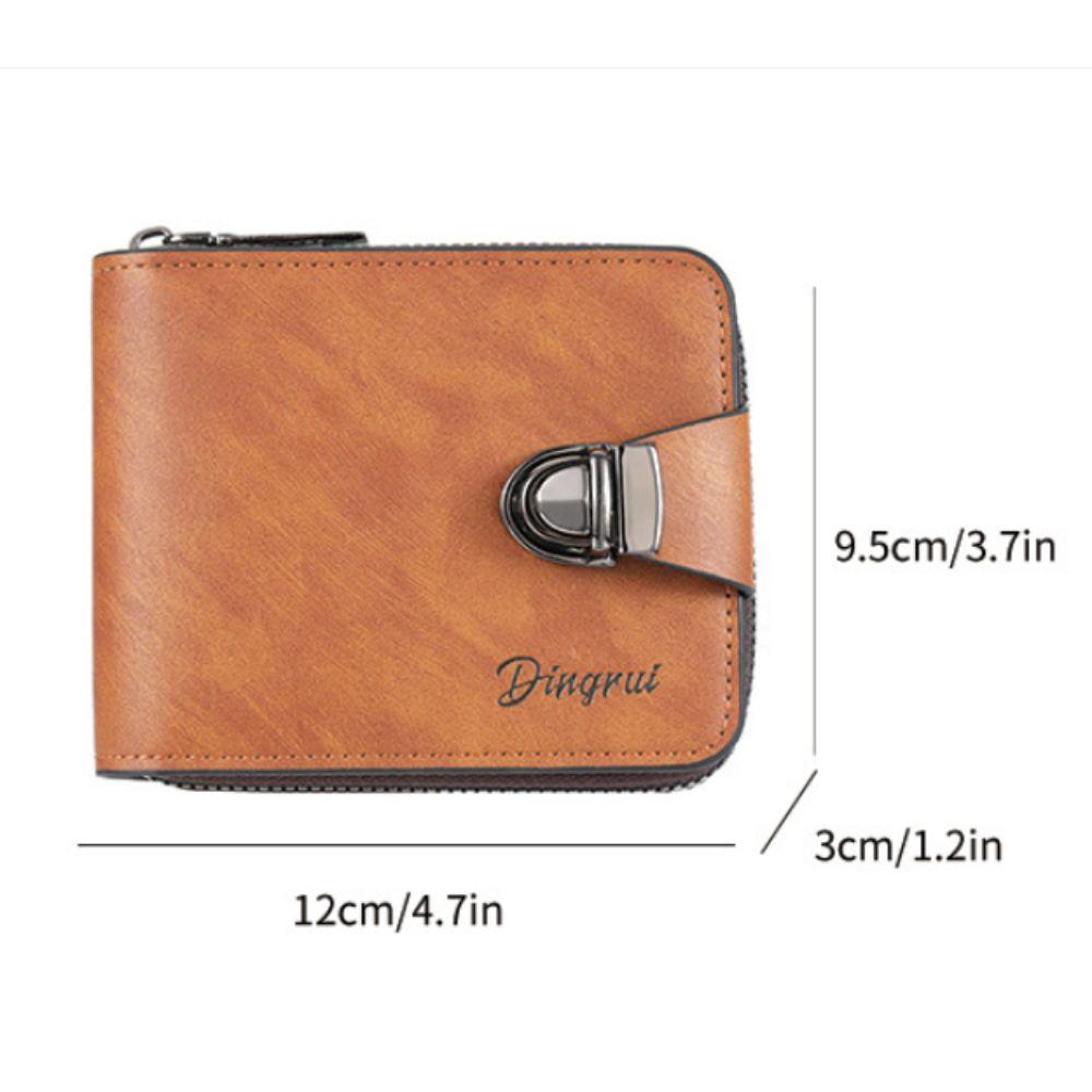 New PU Leather Short Wallet Zipper Buckle Solid Color Coin Pocket Card Holder Men