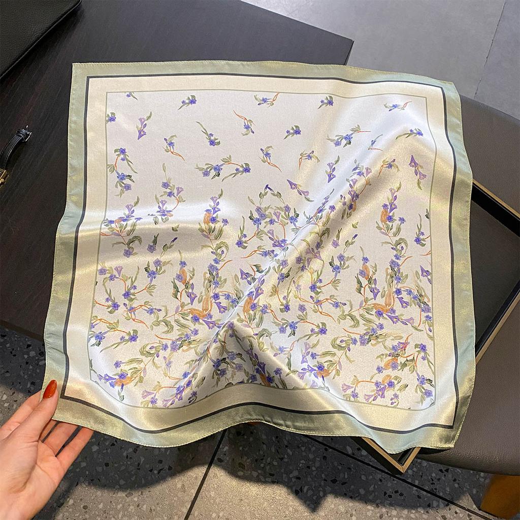 100% Pure Silk Square Scarf Women Ditsy Floral Print Lavender Bandana Neckerchief Hair Scarf Headband Bag Accessory Luxury Gift
