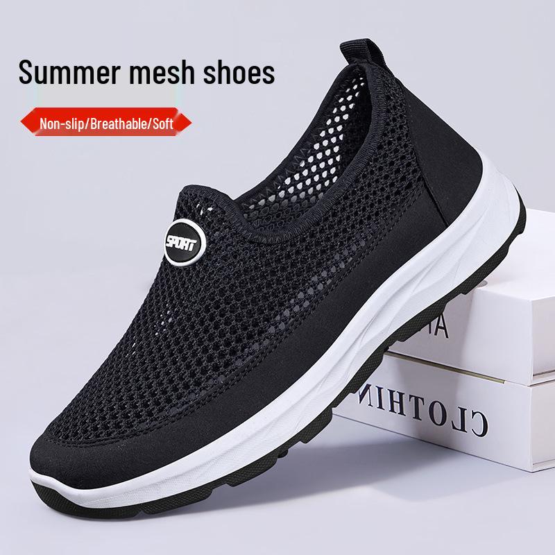 

Men s 2025 Summer Non-slip Breathable Black Mesh Sports Shoes - Old Beijing Style Casual Dad Shoes 41