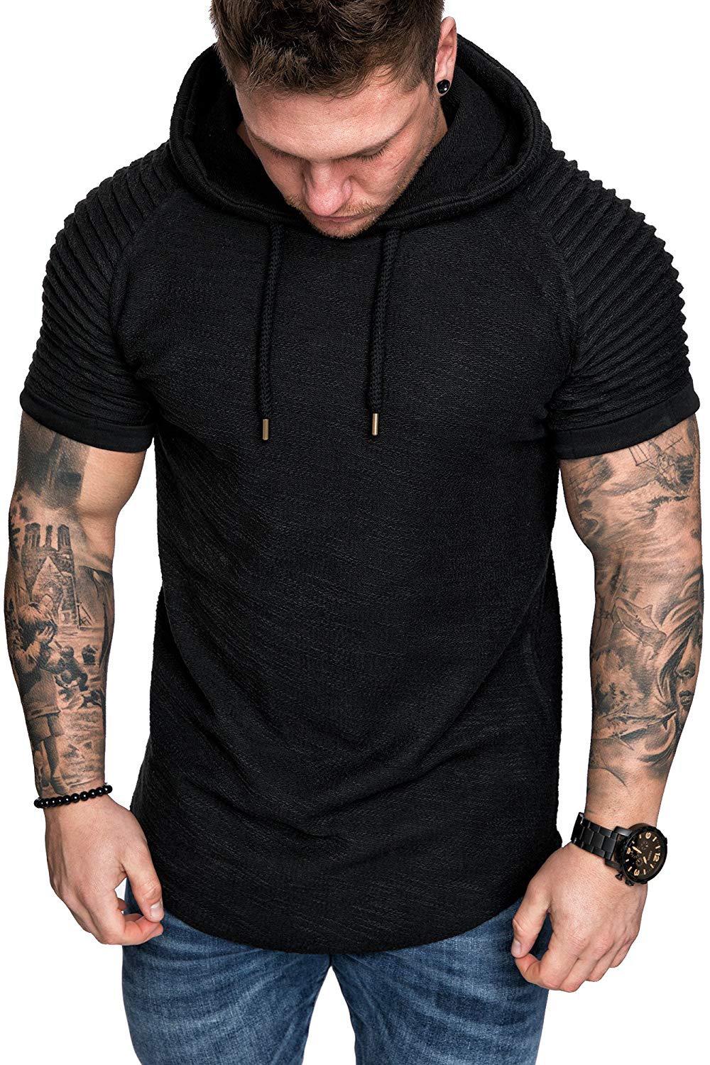Men s Solid Color Hooded Sports Tee XL