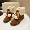 New Winter Women's Shoes Sweet Fur Ankle Boots Female Padded Comfortable Warm Cotton Shoes Flat Bottom Casual Lace Up Botines