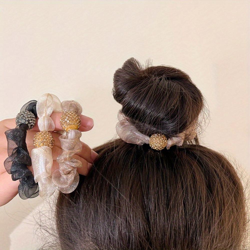 510Pcs Rhinestone Yarn Fashion Simple Ponytail Hair Band Fashionable Way To Wearperfect Choice Of Women'S Dress Up Headwear