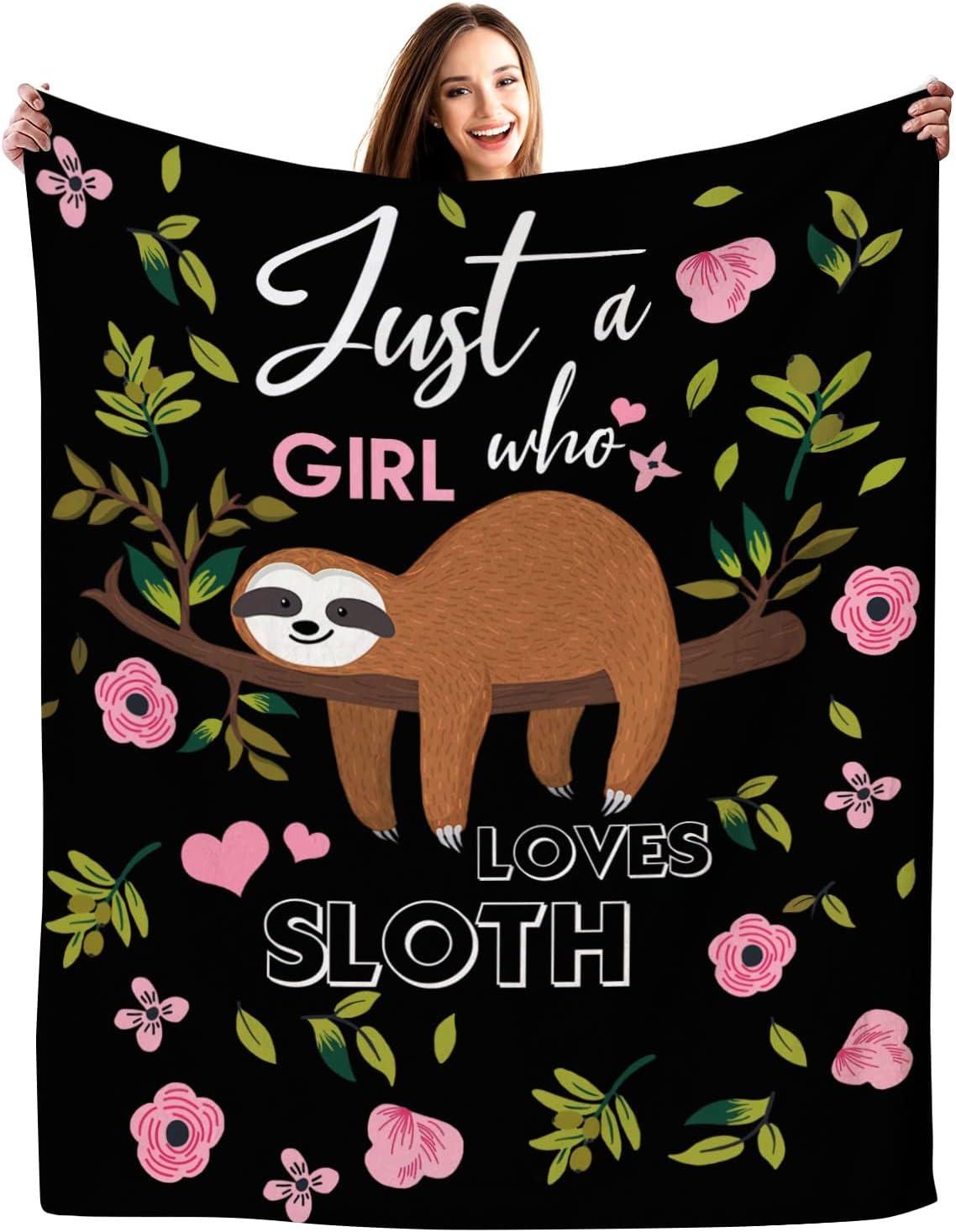

Cute Sloth Floral Printed Soft Throw Blanket for Bedroom Couch Animal Themed Blanket for Sloth Lovers Cozy Gift for Women Girls 130x150cm