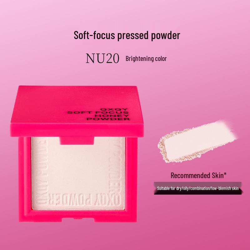 QXQY Matte Soft Focus Powder: Long-Lasting, Non-Cakey, Brightening Honey Compact for Setting and Touch-Ups.