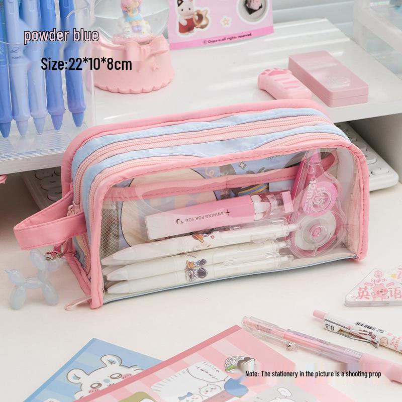 

Large Capacity Multi-Layer Transparent Ita Pencil Case with Card Holder for Students