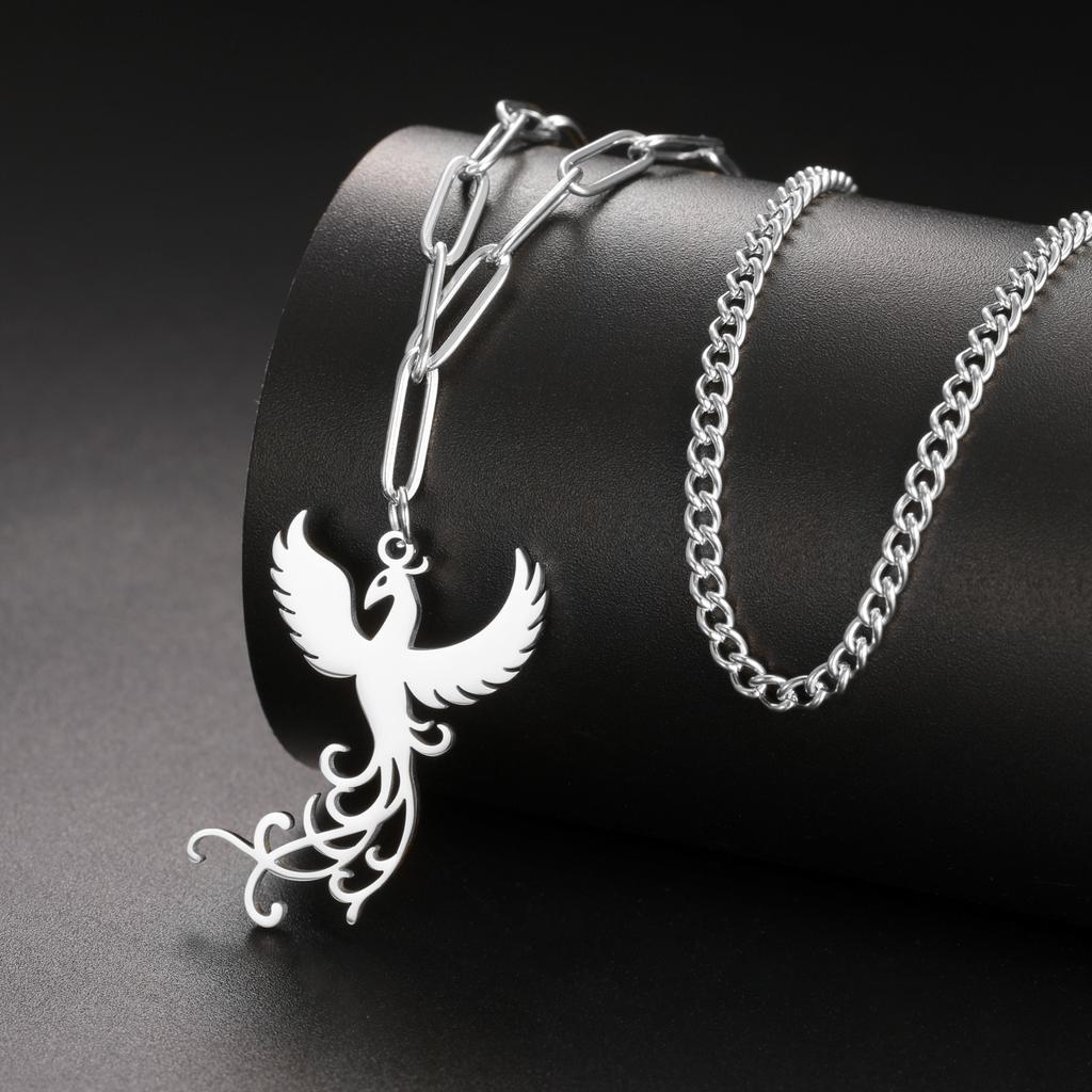 LIKGREAT Stainless Steel Phoenix Bird Firebird Necklace for Women Men Nature Animal Totem Choker Pendants Charm Jewelry Gift New