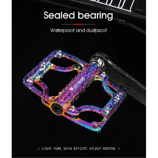 WEST BIKING Bicycle Pedals 3 Bearings CNC Ultralight MTB Road Bike Part Colorful Anti-slip Flat BMX Pedals Cycling Accessories