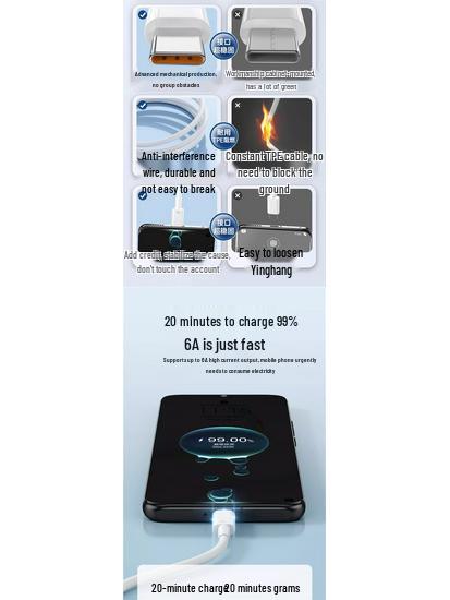 100W Fast Charging Type-C Cable for 66W Huawei Mate60 Pro/P40