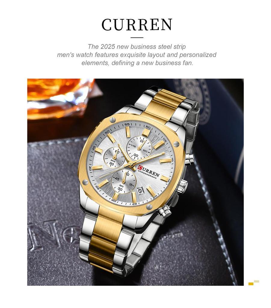 CURREN 8490 Men's Square Multifunctional Waterproof Wristwatch with Calendar Feature