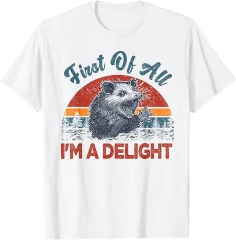 

First Of All Im A Delight Opossum Graphic Tee Funny Sarcastic Retro Distressed T-Shirt Unisex S чёрный