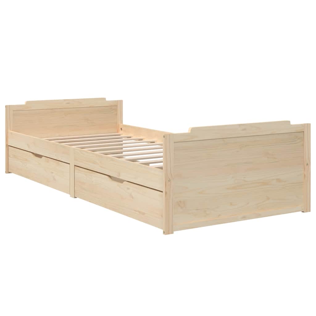 Vidaxl Bed Frame with Drawers, Solid Pine Wood, 90 X 200 Cm