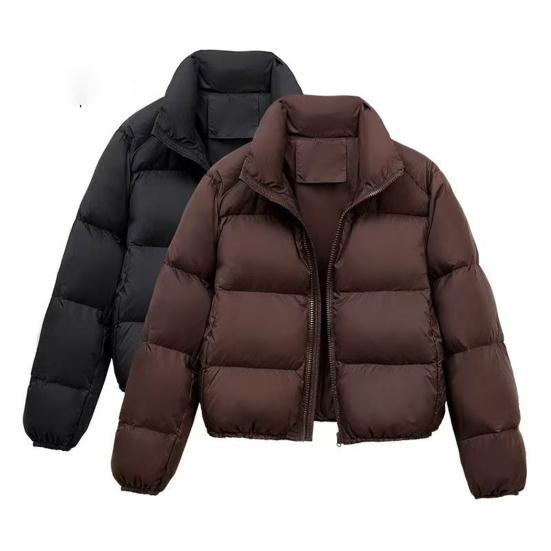 Îmbrăcăminte exterioară de toamnă-iarnă pentru femei, mărime plus, culoare uni, căptușită și îngroșată, caldă, cu revere scurte, largă, confortabilă, cu fermoar, stil paragraf, îmbrăcăminte exterioară