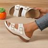 Damen Sommer Dicksohlige Atmungsaktive Keilabsatz Sandalen mit PU Schnallenriemen, Große Größe, Outdoor Römerschuhe
