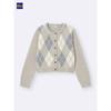 Uniqlo Gu Puff Knit Argyle Crew Neck Short Cardigan