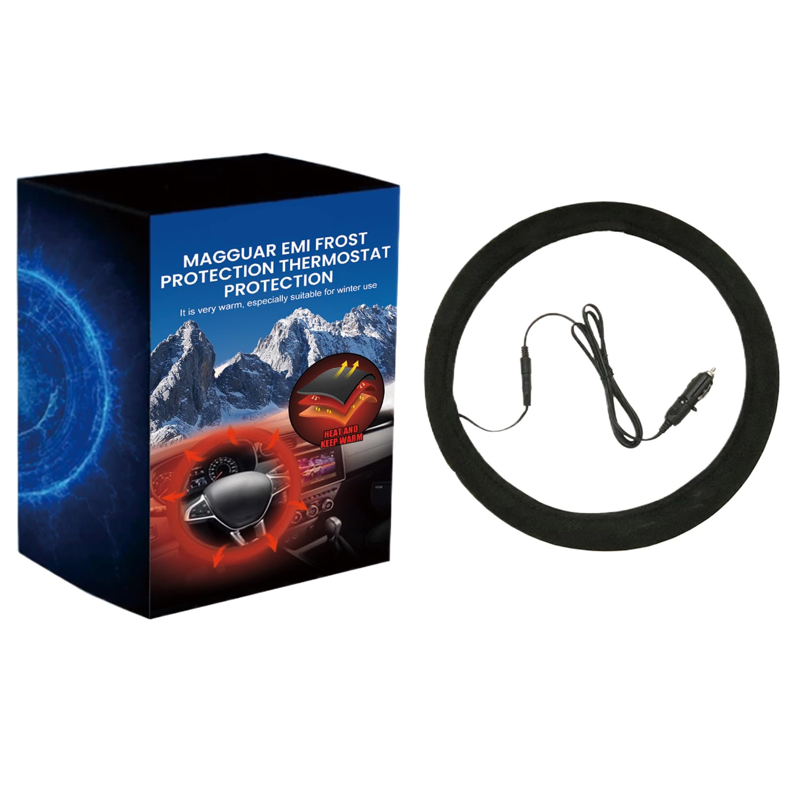 

Car Heated Steering Wheel Cover with Heater, 12 V, Electric Heat, 14.6 - 15.0 With heater