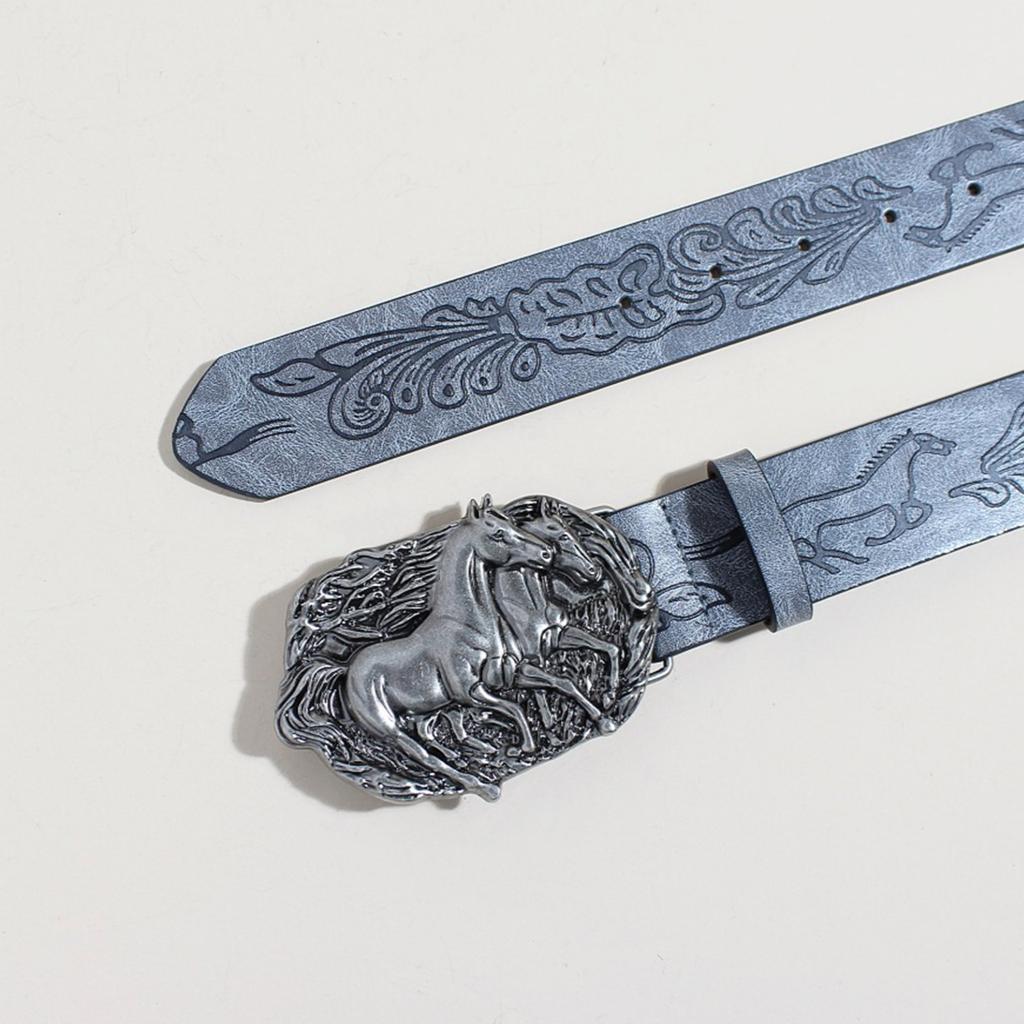 Waist Belt Punk Chain for Cowboy Cowgirl Carved Horse Buckle Retro Floral Buckle Waist Chain Sexy Belt