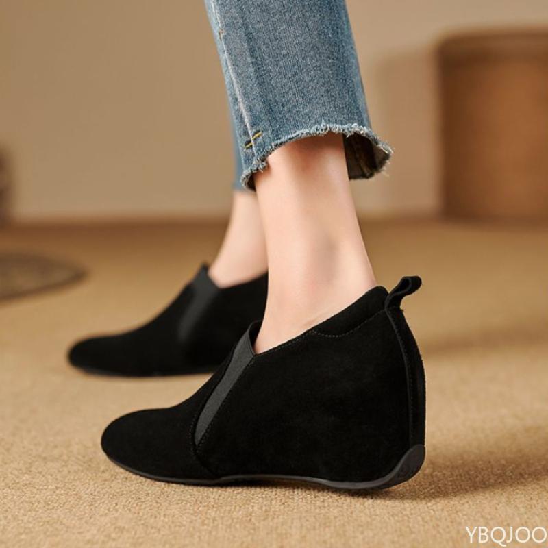 Vintage New Frosted Women's Single Shoes with Deep Mouth Round Toe Design Spring Autumn Sloping Heel Versatile Loafers Platform