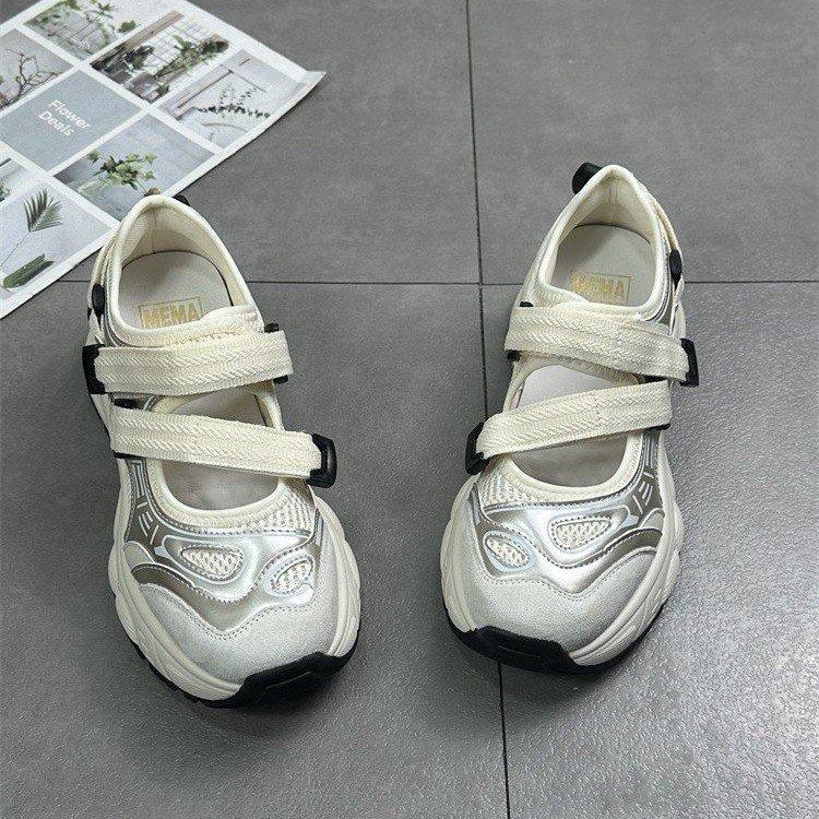 Thick-soled hollowed-out and breathable dad sandals women's new summer 2025 outer wear Velcro color matching casual sports shoes