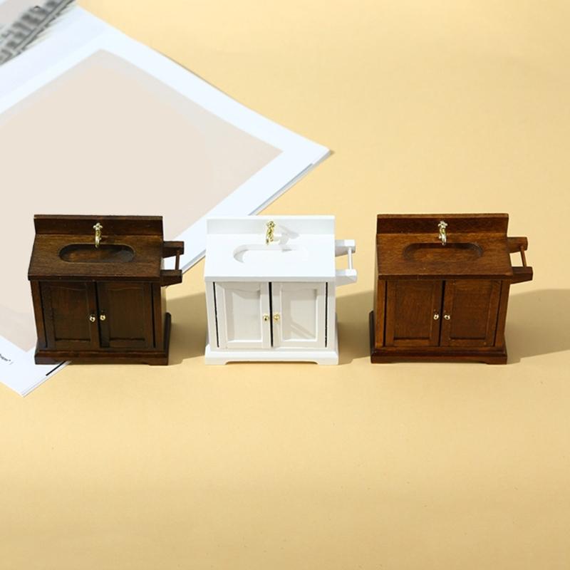 Realistic 1/16 Scale Wash Basin Cabinet for Dollhouses Bathroom or Kitchen Accessories