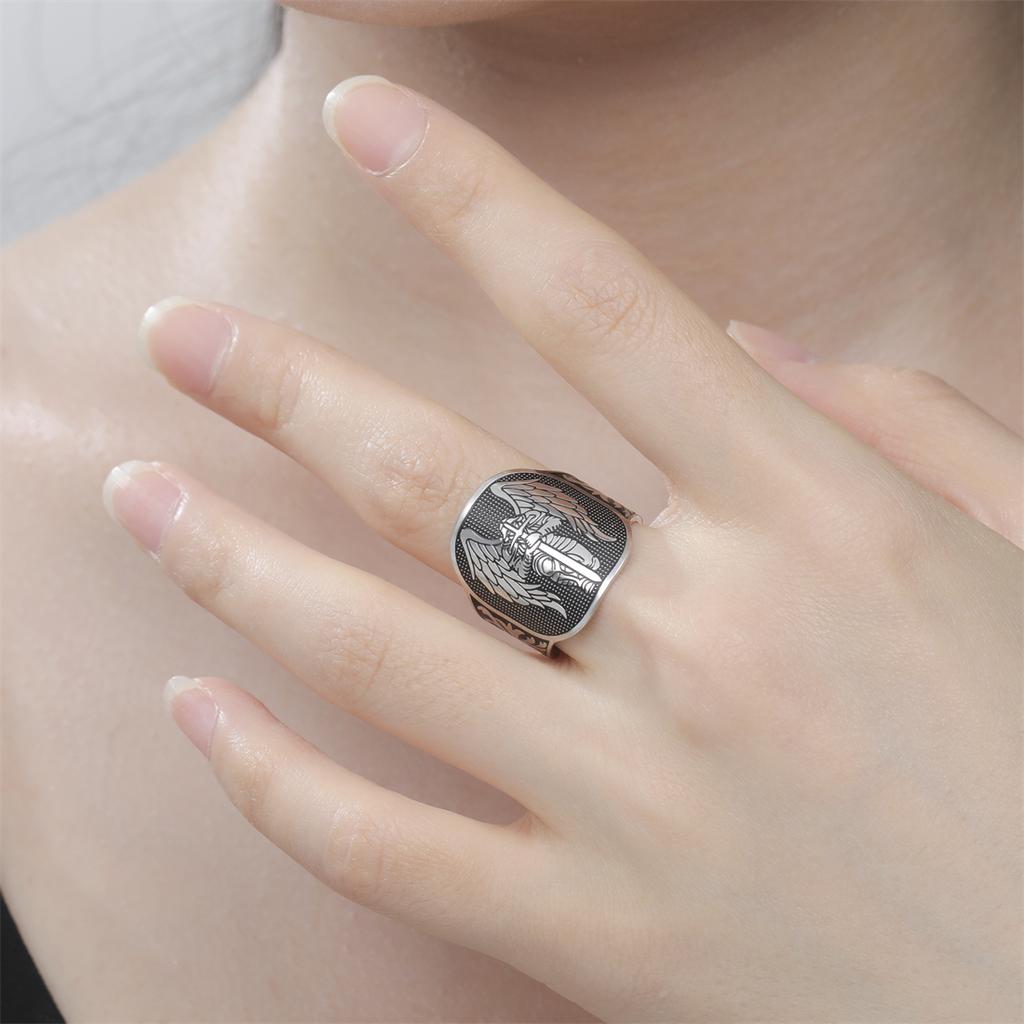 EUEAVAN Knights Templar Ring Stainless Steel Vintage Archangel Protection Adjustable Rings Personalized Men Amulet Jewelry Gifts