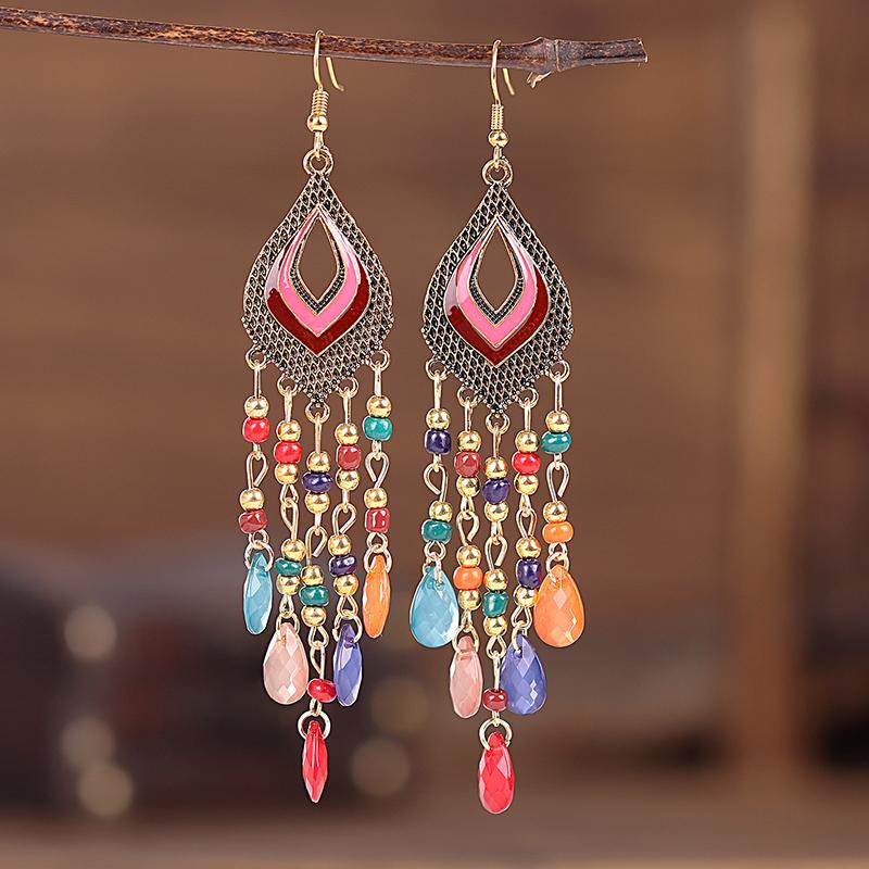 

Vintage Ethnic Style Water Drop Earrings For Women Lady Bohemian Long Elegant Casual Party Vacation Jewelry Pendientes Mujer разноцветный