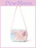 Girl Pink Butterfly Cartoon Print Plush Crossbody Bag For Daily Casual Use
