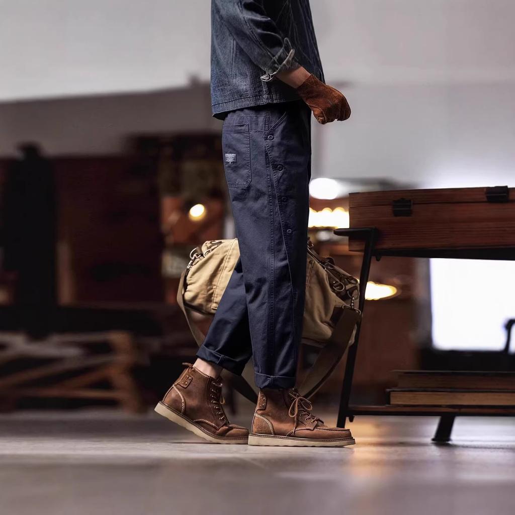 Tooling multi-bag straight jeans men's autumn and winter American trendy brand retro loose wide-leg casual long pants
