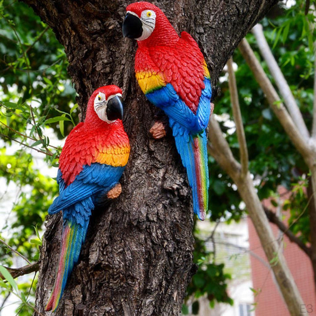 Feathered Birds, Resin Parrot Statues Landscape Animal Ornaments Crafts, Garden & Yard Decoration -