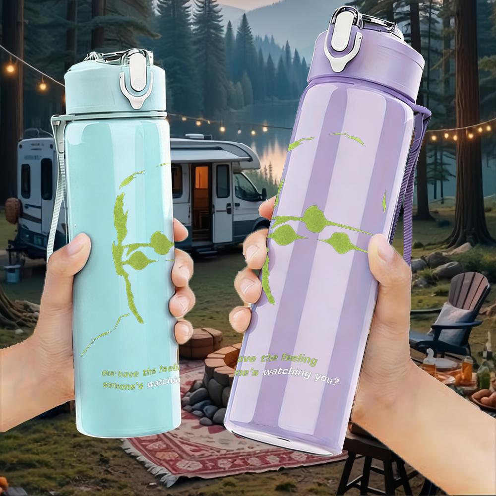 1PC Sunglasses male silhouette minimal print 750ml colorful plastic sports water bottle leakproof pop up lid with straw for outdoor work home use
