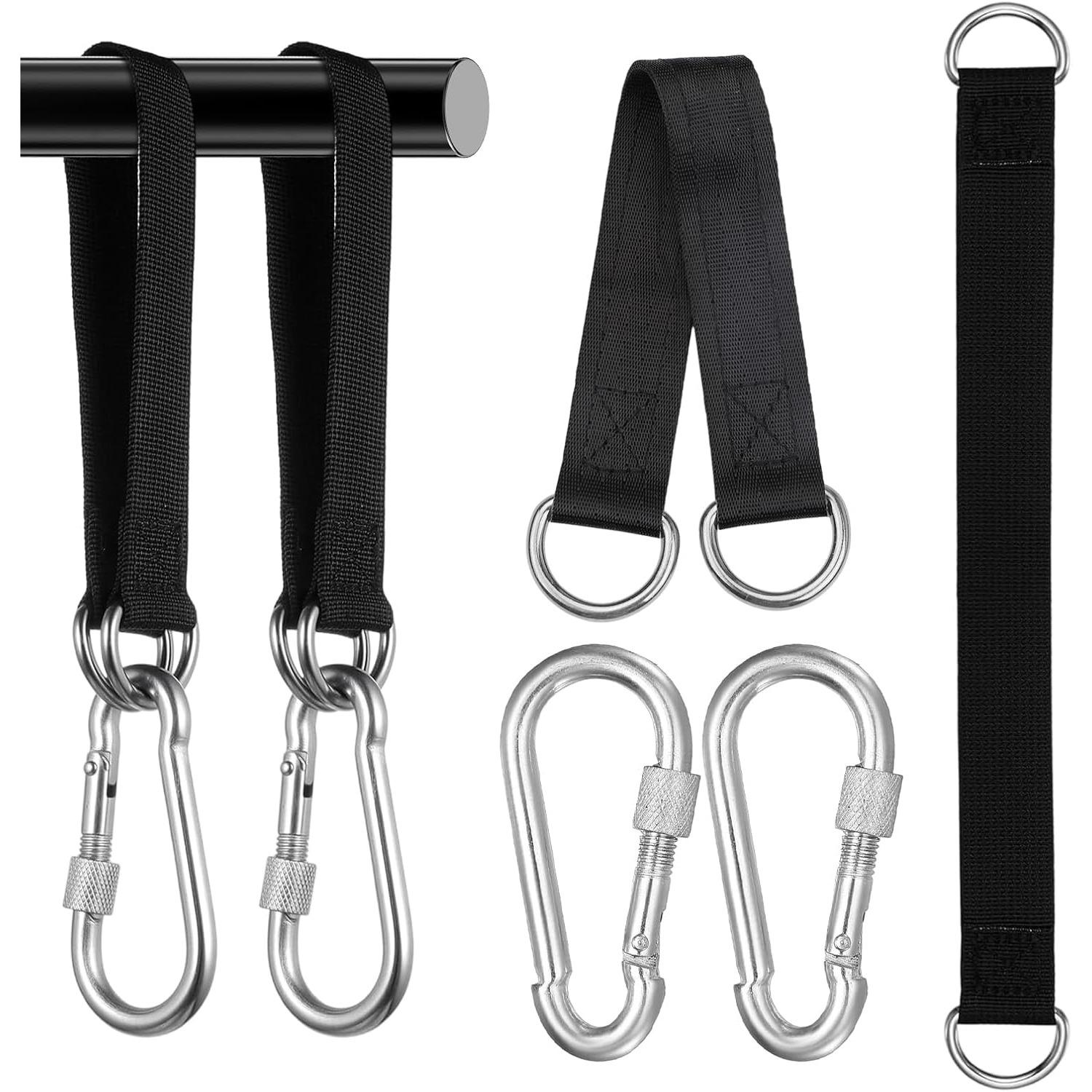 SwingSeatRope Tree Swing Straps Hanging Kit, 2Pcs 50cm Heavy Duty Swing Straps with Carabiners, Adjustable Hammock Straps for Tree, Hanging Chair 2-Pack чёрный