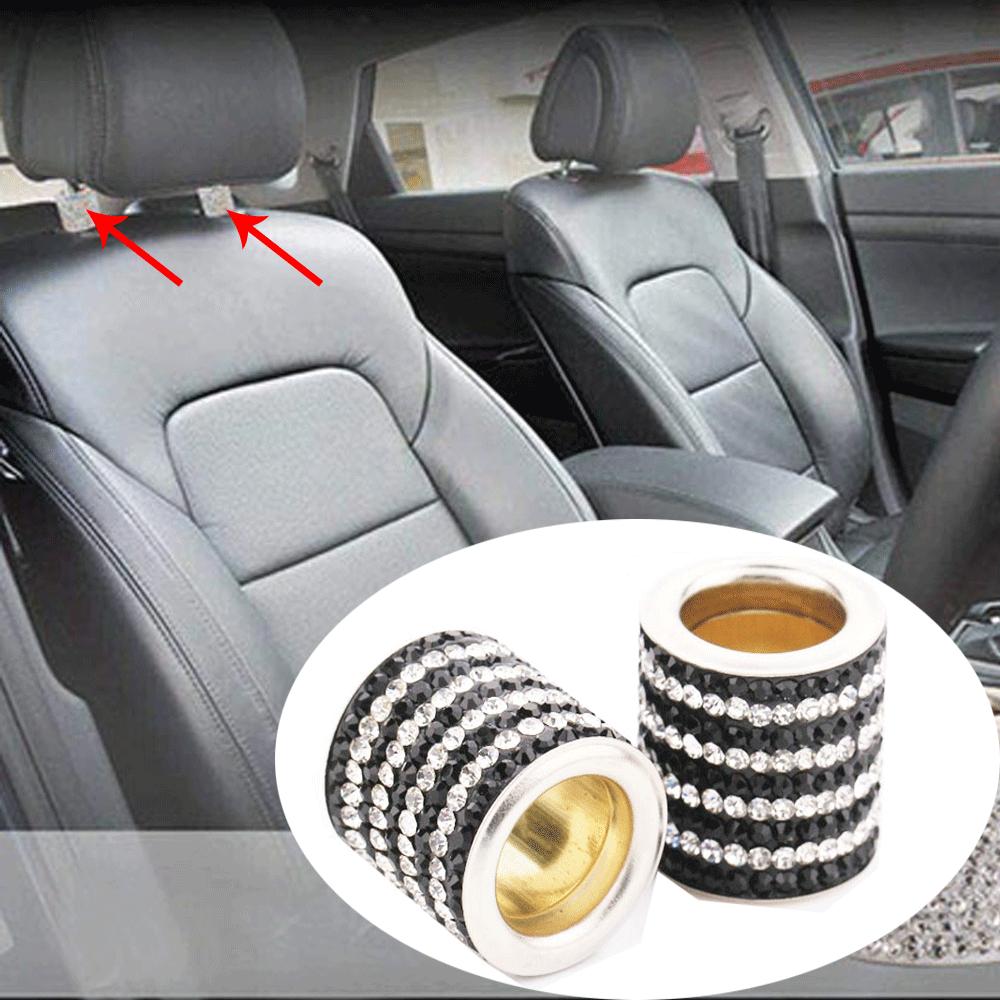 2PC Bling Crystal Headrest Collars Car Seat Ring Interior Decoration Black&White