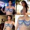 Women's Gradients Body Chain Jewelry Bra Colorful Beaded Tassels Halter Neck Crop Top For Dancing and Festivals Wear