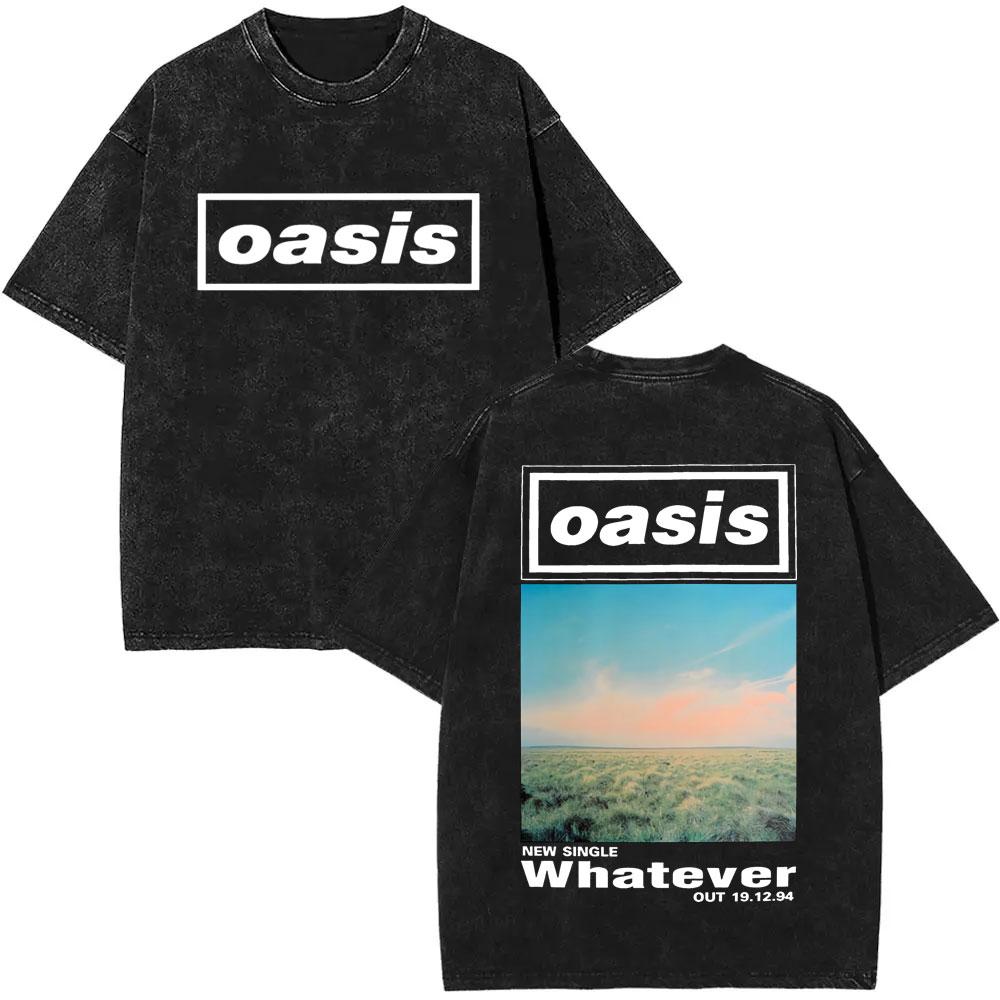 Washed Vintage Rock Band O-Oasis Live 25 World Tour Logo Print T-shirt Men Women Fashion Gothic Oversized Short Sleeve T Shirts