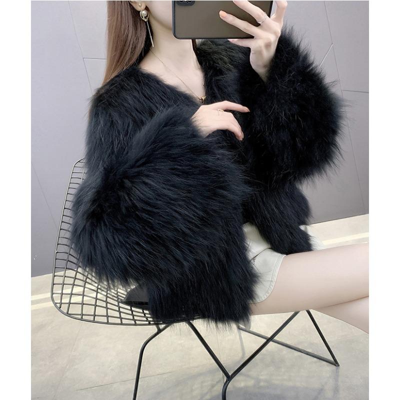 New imitation fox hair light luxury winter collar fur coat women's fashion short long-sleeved padded cotton