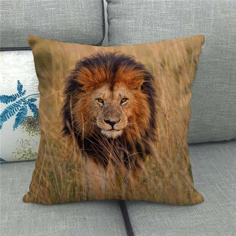 Wild Animals: Lions, Tigers Digital Printing Short Plush Pillow Covers For Car Sofa Office Cushion Cover Home Goods 60X60Cm