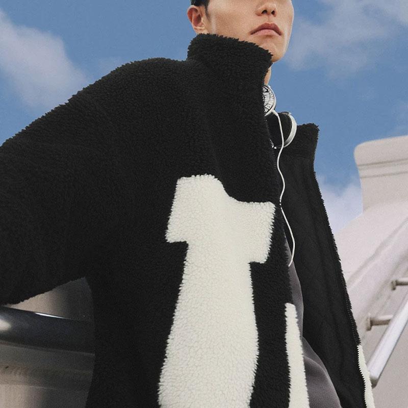 Li Ning Sports Lifestyle Series Color Block Warm Loose Short Lamb Fleece Jacket Unisex Jacket Black AFDT947-2