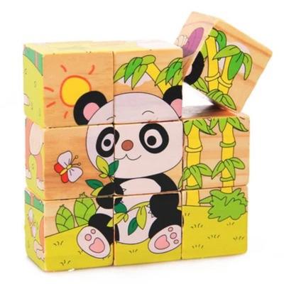 Children's Educational Ability Early Education Building Block Quality Toy 9 Pieces Six-sided Painting Three-dimensional Puzzle Block Kindergarten Baby