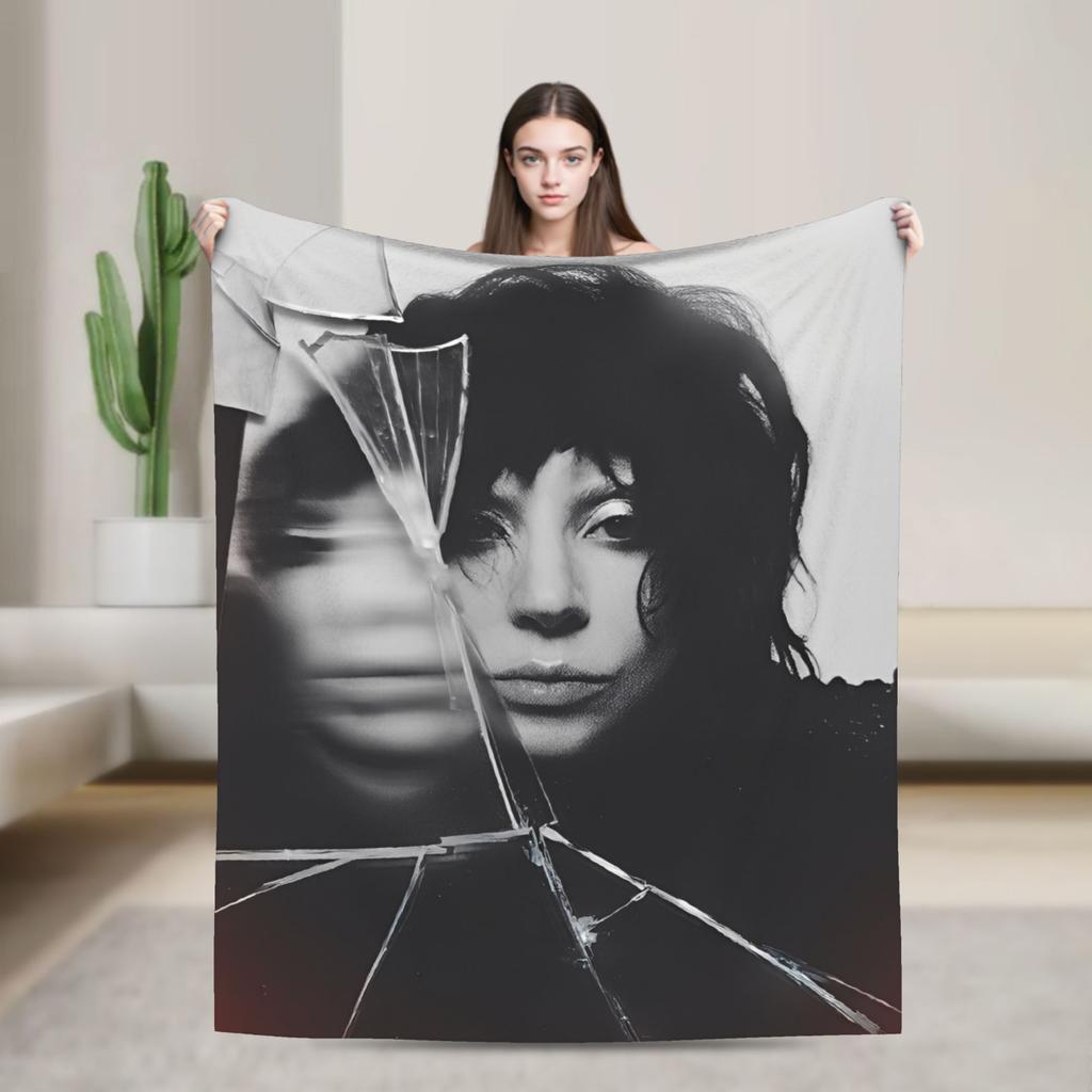 Lady Singer Rock Album Gagas Knitted Fashion Blankets Y2K Tour Flannel Throw Fashion Blanket Rug Piece Ultra-Soft Warm Bedspread Multifuncti