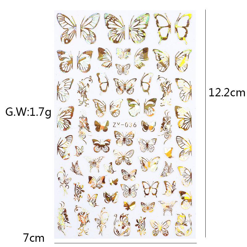 4Sheets Holographic 3D Butterfly Nail Art Stickers Adhesive Sliders Colorful DIY Golden Nail Transfer Decals Foils Wraps Decorations