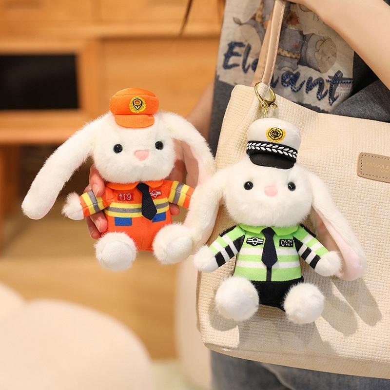 Cartoon Cute Policeman Bear Rabbit Police Officer Plush Doll Pendant Backpack Keychain Doll Hanging Ornament Doll