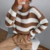 Damen Freizeit Locker Gestrickter Pullover mit Langen Ärmeln und Streifen