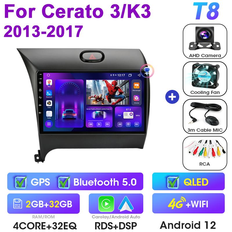 2 Din Android 12 Car Radio For Kia K3 Cerato 3 Forte 2013-2017 Multimedia Video Player Navigation GPS 4G Carplay Auto Stereo RDS
