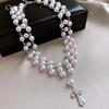 Zircon Cross Pearl Necklace Niche Collarbone Chain Exaggerated Exquisite Personality Necklace Women